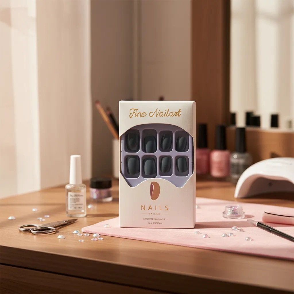 Uñas press on gris verdoso redondeada corta