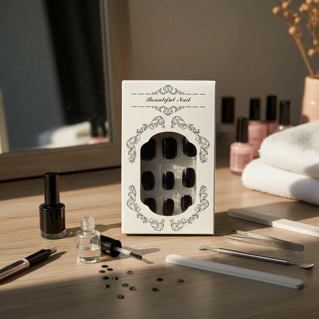 Uñas press on negro redondeada corta