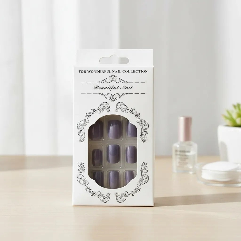 Uñas press on lila morado semi cuadrada