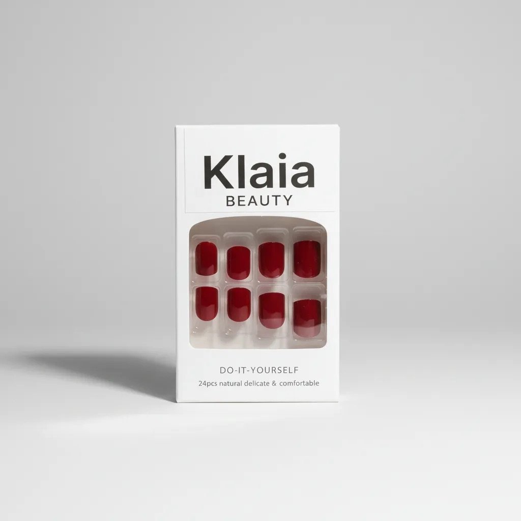 Uñas press on rojo granate semi cuadrada